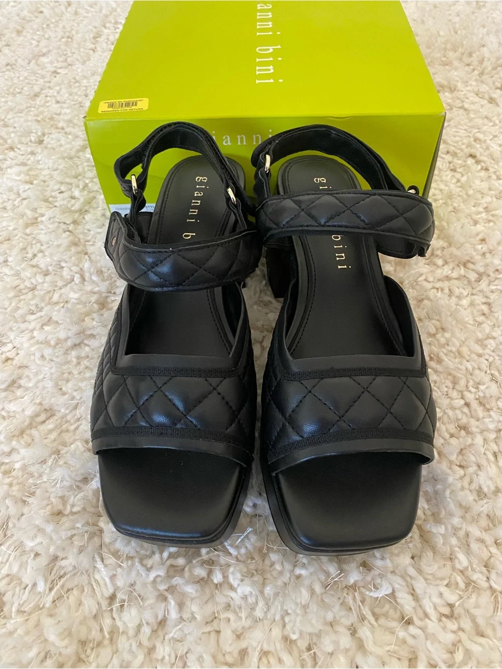 Gianni Bini Zoeyy Black Quilted Platform Strap Sandals